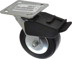 E.R. Wagner - 5" Diam x 2" Wide x 6-1/2" OAH Top Plate Mount Swivel Caster with Brake - Phenolic, 650 Lb Capacity, Roller Bearing, 4 x 4-1/2" Plate - Caliber Tooling