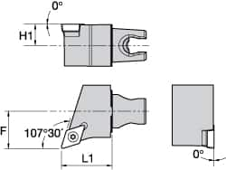 Kennametal - Left Hand Cut, Size KM25, DC.. Insert Compatiblity, External Modular Turning & Profiling Cutting Unit Head - 22mm Ctr to Cutting Edge, 30mm Head Length, Through Coolant, Series Screw-On - Caliber Tooling