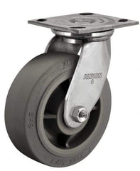 Albion - 8" Diam x 2" Wide x 9-1/2" OAH Top Plate Mount Swivel Caster - Soft Rubber, 500 Lb Capacity, Delrin Bearing, 4 x 4-1/2" Plate - Caliber Tooling