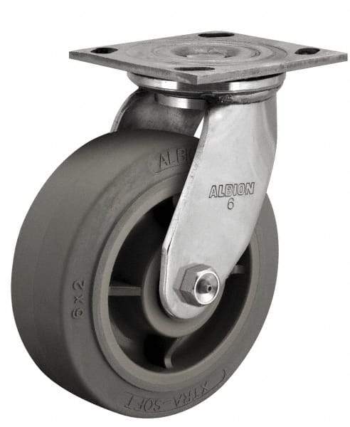 Albion - 5" Diam x 2" Wide x 6-1/2" OAH Top Plate Mount Swivel Caster - Phenolic, 1,000 Lb Capacity, Delrin Bearing, 4 x 4-1/2" Plate - Caliber Tooling