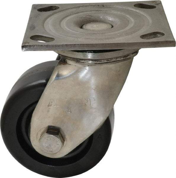 Albion - 4" Diam x 2" Wide x 5-5/8" OAH Top Plate Mount Swivel Caster - Phenolic, 800 Lb Capacity, Delrin Bearing, 4 x 4-1/2" Plate - Caliber Tooling