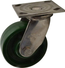 Albion - 5" Diam x 2" Wide x 6-1/2" OAH Top Plate Mount Swivel Caster - Polyurethane, 1,000 Lb Capacity, Delrin Bearing, 4 x 4-1/2" Plate - Caliber Tooling