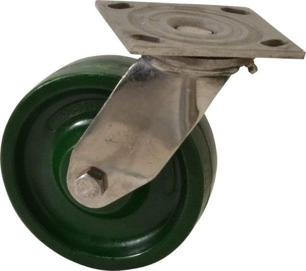 Albion - 6" Diam x 2" Wide x 7-1/2" OAH Top Plate Mount Swivel Caster - Polyurethane, 1,000 Lb Capacity, Delrin Bearing, 4 x 4-1/2" Plate - Caliber Tooling