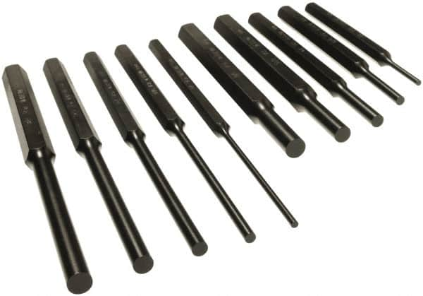 Mayhew - 10 Piece, 1/8 to 3/8", Pin Punch Set - Alloy Steel, Comes in Vinyl Pouch - Caliber Tooling