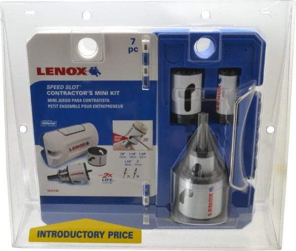 Lenox - 7 Piece, 7/8" to 2" Saw Diam, Contractor's Hole Saw Kit - Bi-Metal, Toothed Edge, Includes 5 Hole Saws - Caliber Tooling