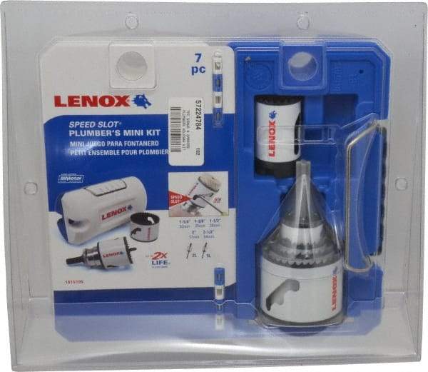 Lenox - 7 Piece, 1-1/4" to 2-1/2" Saw Diam, Plumber's Hole Saw Kit - Bi-Metal, Toothed Edge, Includes 5 Hole Saws - Caliber Tooling