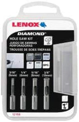 Lenox - 4 Piece, 3/16" to 3/8" Saw Diam, General Purpose Hole Saw Kit - Diamond Grit, Toothed Edge, Includes 4 Hole Saws - Caliber Tooling