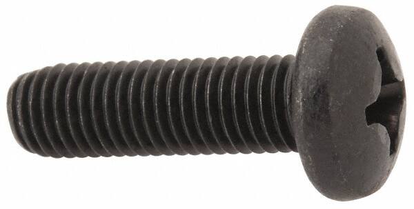 Made in USA - 1/4-28 UNF, 7/8" Length Under Head Phillips Drive Machine Screw - Pan Head, Grade 18-8 Stainless Steel, Black Oxide Finish, Without Washer - Caliber Tooling