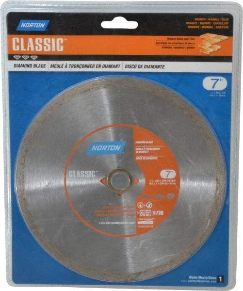 Norton - 7" Diam, 5/8" Arbor Hole Diam, Wet & Dry Cut Saw Blade - Diamond-Tipped, Standard Round Arbor - Caliber Tooling