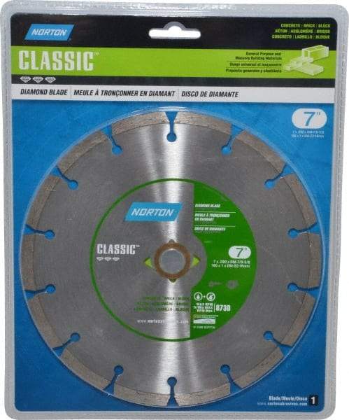 Norton - 7" Diam, 5/8" Arbor Hole Diam, Wet & Dry Cut Saw Blade - Diamond-Tipped, Standard Round Arbor - Caliber Tooling