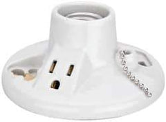 Leviton - 2 Pin, 125 VAC, 660 Watt, Medium Base, Pull Chain Lamp Holder - 4.56 Inch Wide x 2-1/2 Inch High, Incandescent, Screw Mounted - Caliber Tooling