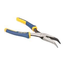 Irwin - 8" OAL, 2-5/16" Jaw Length x 15/16" Jaw Width, Long Nose Side Cutting Bent Nose Pliers - Serrated Jaw, Standard Head, ProTouch Handles - Caliber Tooling