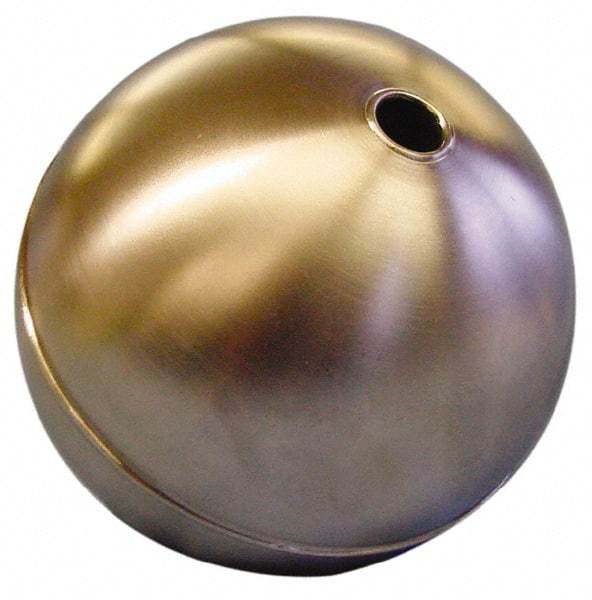 Made in USA - 4-1/2" Diam, Spherical, Tubed Through Connection, Metal Float - 1/2" Rod Thread, Stainless Steel, 500 Max psi, 24 Gauge - Caliber Tooling