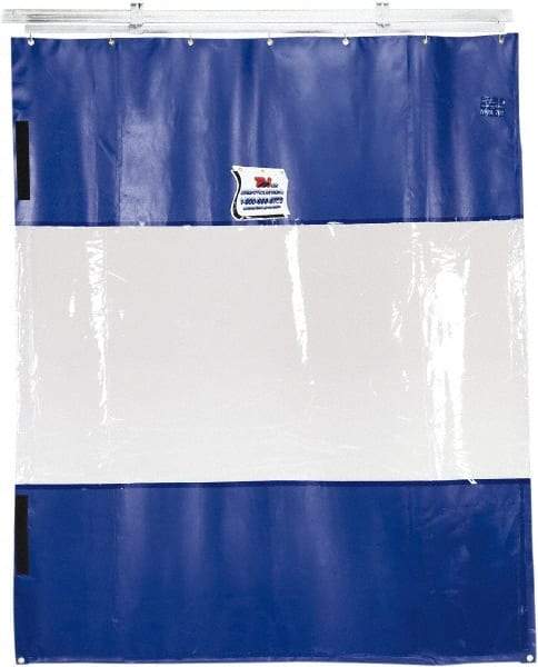 TMI, LLC - 12' Door Width x 12' Door Height PVC Solid with Vision Panel (Style) Industrial Curtain Kit - Blue/Clear - Caliber Tooling