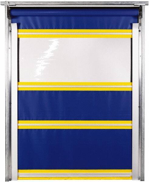 TMI, LLC - 8' Door Width x 10' Door Height PVC Solid with Vision Panel & In-Tube Motorized (Style) Roll Up Dock Screen - Blue/Yellow/Clear - Caliber Tooling