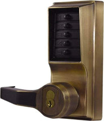 Kaba Access - Pushbutton Lock with Interchangeable Core Lever Lockset for 1-3/8 to 2-1/4" Thick Doors - 2-3/4" Back Set, 6 or 7 Pin Length Best & Compatible (Core Not Included) Cylinder, Antique Brass Finish - Caliber Tooling