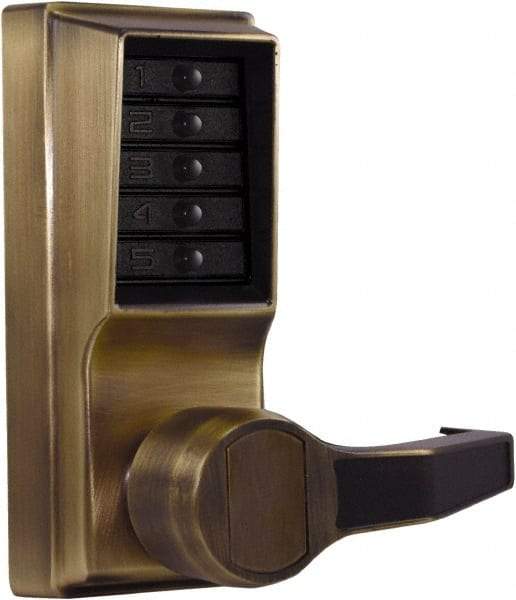 Kaba Access - Pushbutton Lock Lever Lockset for 1-3/8 to 2-1/4" Thick Doors - 2-3/4" Back Set, Nonkey Override Cylinder, Antique Brass Finish - Caliber Tooling