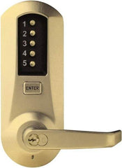 Kaba Access - Pushbutton Lock with Interchangeable Core Lever Lockset for 1-3/4 to 2-1/4" Thick Doors - 2-3/4" Back Set, 6 or 7 Pin Length Best & Compatible (Core Not Included) Cylinder, Satin Brass Finish - Caliber Tooling