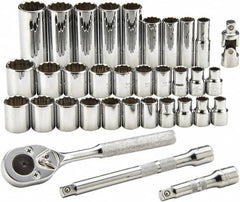 Proto - 34 Piece 3/8" Drive Standard Deep Socket Set - 12 Points, 7/8 to 7/8", 8 to 19mm, Inch/Metric Measurement Standard - Caliber Tooling