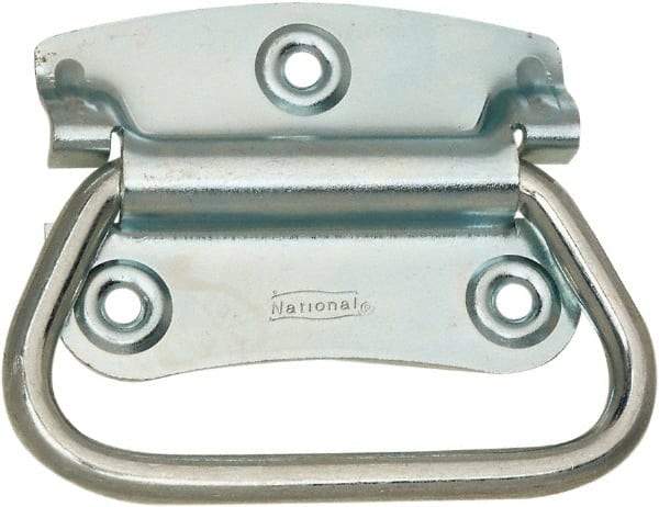 National Mfg. - 2-3/4" Wide Plate x 2" High Plate, 2" Bail ID, #0, Steel Chest Handle - #6 Screw, 3.35" Wide x 2.74" High, 0.165" Mounting Hole Diam, Zinc Plated, 4 Holes - Caliber Tooling