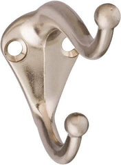 National Mfg. - 1" Wide x 2" High x 0.11" Thick, Double Coat & Hat Hook - 2-3/4" Projection, Satin Nickel - Caliber Tooling