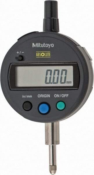 Mitutoyo - 0 to 12.7mm Range, 0.0005" Graduation, Electronic Drop Indicator - Lug Back, Accurate to 0.001", English & Metric System, LCD Display - Caliber Tooling