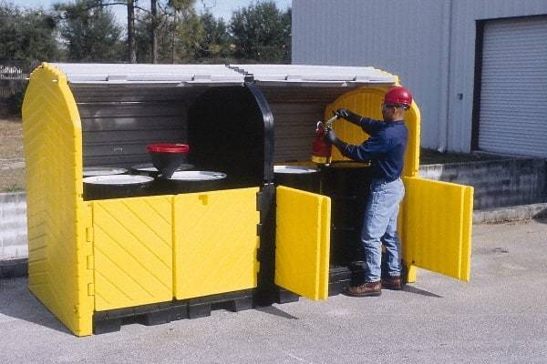 UltraTech - 75 Gal Sump, 9,000 Lb Capacity, 8 Drum, Polyethylene Spill Deck or Pallet - 68" Long x 64" Wide x 88" High, Liftable Fork, Drain Included, Low Profile, 2 x 2 Drum Configuration - Caliber Tooling