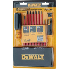 DeWALT - 10 Piece Slotted & Phillips Screwdriver Set - Vinyl Grip Handle, Blade Sizes: Width 3/16, 1/4 & 1/8, Bit Sizes: Philips #0 to #2, Tip Thickness: 1/8, 3/16 & 1/4, Comes in Tool Roll - Caliber Tooling