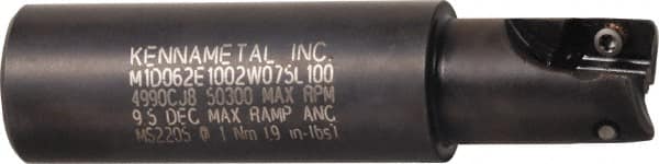 Kennametal - 1-1/4" Cut Diam, 0.392" Max Depth of Cut, 1-1/4" Shank Diam, 3.88" OAL, Indexable Square Shoulder End Mill - EC10.., EP10.. Inserts, Weldon Shank, 0° Lead Angle, Through Coolant - Caliber Tooling