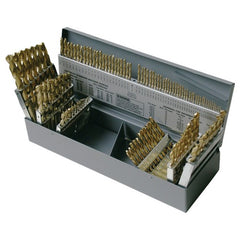 ‎1/16-1/2, A-Z, #1-#60 RHS / RHC HSS 135 Degree Split Point Heavy Duty Jobber Length Drill Set - TiN - Exact Industrial Supply