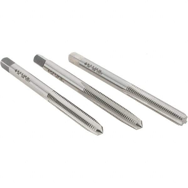 Cle-Line - M5x0.80 Metric, 4 Flute, Bottoming, Plug & Taper, Bright Finish, High Speed Steel Tap Set - Right Hand Cut, 2-3/8" OAL, 7/8" Thread Length, Series 0404 - Caliber Tooling