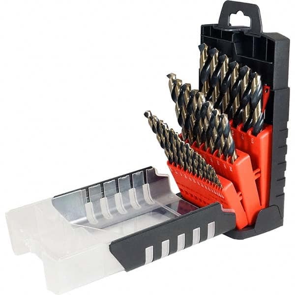 Cle-Force - 1/16 to 1/2", 135° Point, Oxide/Gold Finish, High Speed Steel Jobber Length Drill Bit Set - Caliber Tooling