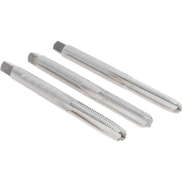 Cle-Line - #10-32 UNF, 4 Flute, Bottoming, Plug & Taper, Bright Finish, High Speed Steel Tap Set - Right Hand Cut, 2-3/8" OAL, 7/8" Thread Length, Series 0404 - Caliber Tooling