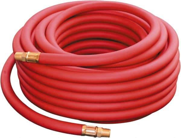 PRO-SOURCE - 3/8" ID x 0.69" OD 50' Long Multipurpose Air Hose - MNPT x MNPT Ends, 300 Working psi, -30 to 176°F, 1/4" Fitting, Red - Caliber Tooling