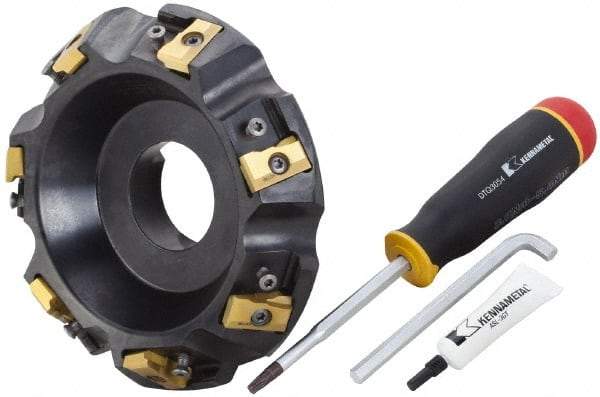 Kennametal - 6" Cut Diam, 2" Arbor Hole, 21.39mm Max Depth of Cut, 30° Indexable Chamfer & Angle Face Mill - 7 Inserts, LN.U 2210... Insert, Right Hand Cut, 7 Flutes, Series MEGA60 - Caliber Tooling