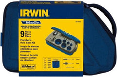 Irwin Blades - 9 Piece, 3/4" to 2-1/4" Saw Diam, Plumber's Hole Saw Kit - Bi-Metal, Toothed Edge, Pilot Drill Model No. 373000, Includes 6 Hole Saws - Caliber Tooling