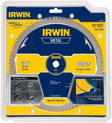 Irwin Blades - 10" Diam, 5/8" Arbor Hole Diam, 80 Tooth Wet & Dry Cut Saw Blade - Carbide-Tipped, Smooth Action, Standard Round Arbor - Caliber Tooling