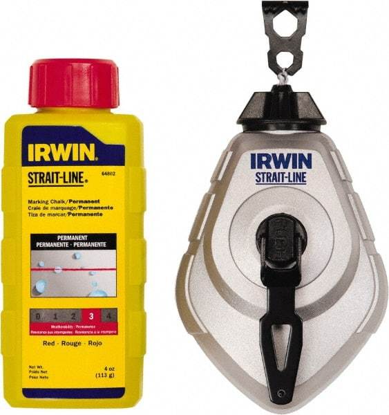 Irwin - 100' Long Reel & Chalk Set - Red, Includes (1) 4 oz Permanent Red Chalk (6:1) & (1) MACH6 Chalk Reel - Caliber Tooling