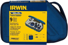 Irwin Blades - 9 Piece, 7/8" to 2-1/2" Saw Diam, Electrician's Hole Saw Kit - Bi-Metal, Toothed Edge, Pilot Drill Model No. 373000, Includes 6 Hole Saws - Caliber Tooling