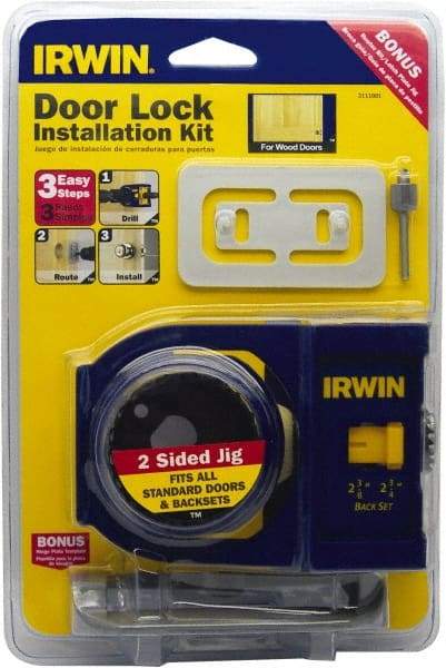 Irwin Blades - 7 Piece, 2-3/8" to 2-3/4" Saw Diam, Door-Lock Installation Hole Saw Kit - Carbon Steel, Includes 2 Hole Saws - Caliber Tooling