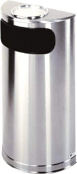 Rubbermaid - 9 Gal Silver Half-Round Decorative Waste Receptacle With Top - Steel, 32" High x 18" Wide - Caliber Tooling