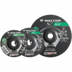 WALTER Surface Technologies - 24 Grit, 9" Wheel Diam, 1/4" Wheel Thickness, Type 27 Depressed Center Wheel - Aluminum Oxide, Resinoid Bond, 6,600 Max RPM - Caliber Tooling