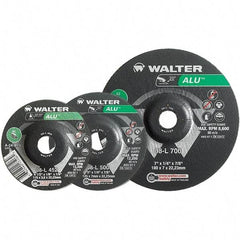 WALTER Surface Technologies - 24 Grit, 7" Wheel Diam, 1/8" Wheel Thickness, Type 27 Depressed Center Wheel - Aluminum Oxide, Resinoid Bond, 8,600 Max RPM - Caliber Tooling