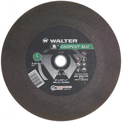 WALTER Surface Technologies - 12" 30 Grit Aluminum Oxide Cutoff Wheel - 3/32" Thick, 1" Arbor, 5,100 Max RPM, Use with Chop Saws - Caliber Tooling