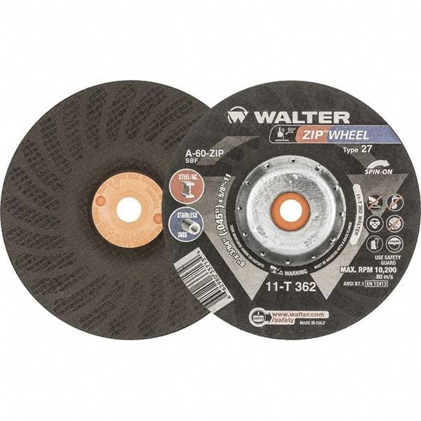 WALTER Surface Technologies - 60 Grit, 6" Wheel Diam, 3/64" Wheel Thickness, Type 27 Depressed Center Wheel - Resinoid Bond, 10,200 Max RPM - Caliber Tooling