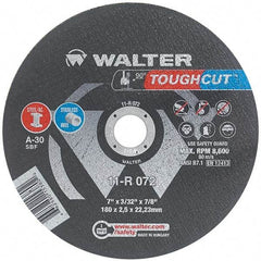 WALTER Surface Technologies - 7" 30 Grit Aluminum Oxide Cutoff Wheel - 3/32" Thick, 7/8" Arbor, 8,600 Max RPM, Use with Angle Grinders - Caliber Tooling