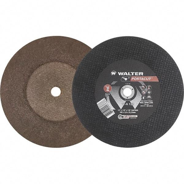 WALTER Surface Technologies - 12" 24 Grit Aluminum Oxide Cutoff Wheel - 1/8" Thick, 7/8" Arbor, 6,300 Max RPM, Use with Electric & Gas Powered Saws - Caliber Tooling