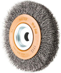 WALTER Surface Technologies - 4" OD, 1/2" Arbor Hole, Crimped Steel Wheel Brush - 3/4" Face Width, 0.0118" Filament Diam, 6,000 RPM - Caliber Tooling