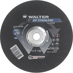 WALTER Surface Technologies - 46 Grit, 9" Wheel Diam, 5/64" Wheel Thickness, 7/8" Arbor Hole, Type 27 Depressed Center Wheel - Aluminum Oxide/Silicon Carbide Blend, Resinoid Bond, 6,600 Max RPM - Caliber Tooling