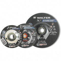 WALTER Surface Technologies - 30 Grit, 9" Wheel Diam, 1/4" Wheel Thickness, Type 27 Depressed Center Wheel - Aluminum Oxide, Resinoid Bond, 6,600 Max RPM - Caliber Tooling